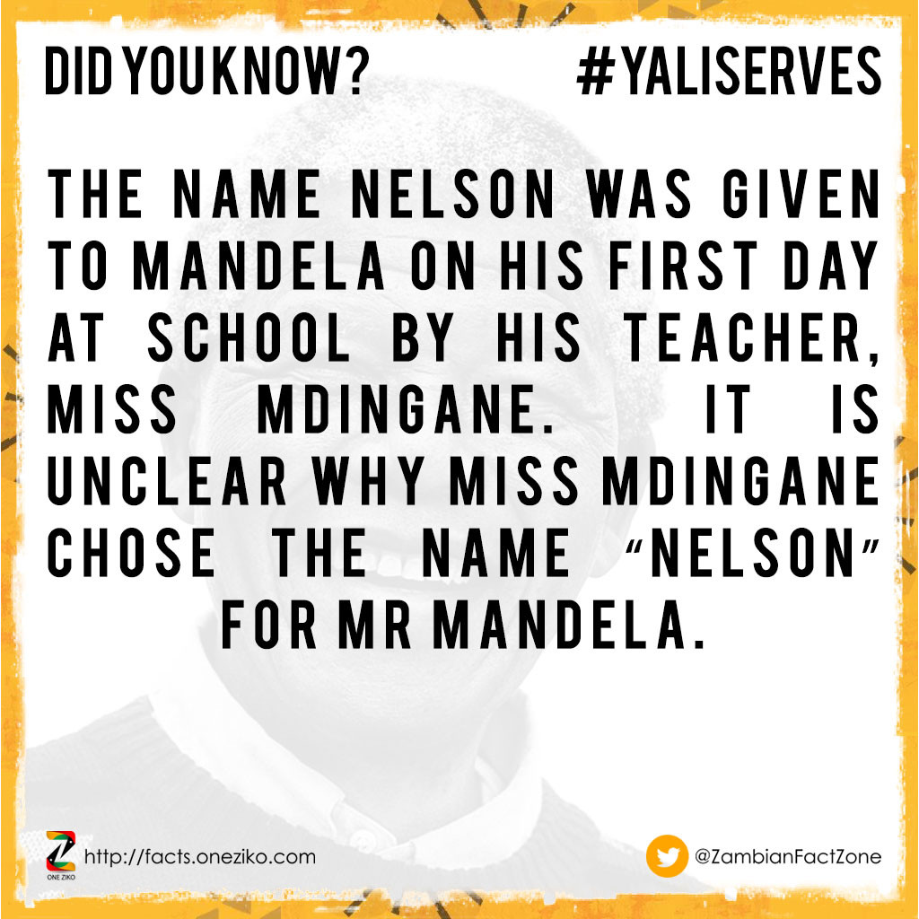 The name Nelson was given to Mandela on his first...